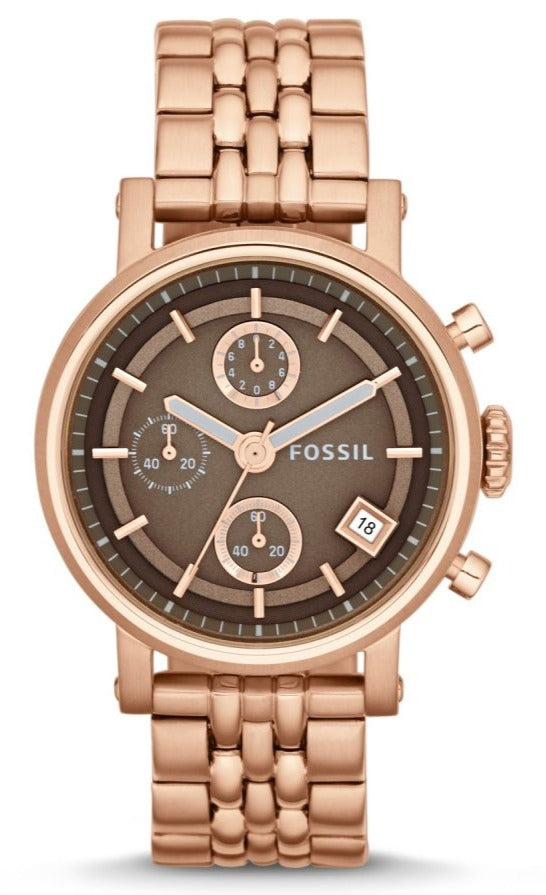 Fossil Boyfriend Chronograph Brown Dial Rose Gold Steel Strap Watch for Women - ES3494 Buy Now By Fossil