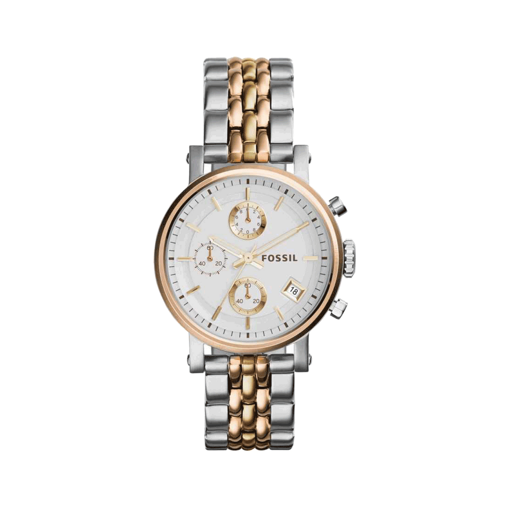 Fossil Boyfriend Chronograph White Dial Two Tone Steel Strap Watch for Women - ES3840 Buy Now By Fossil