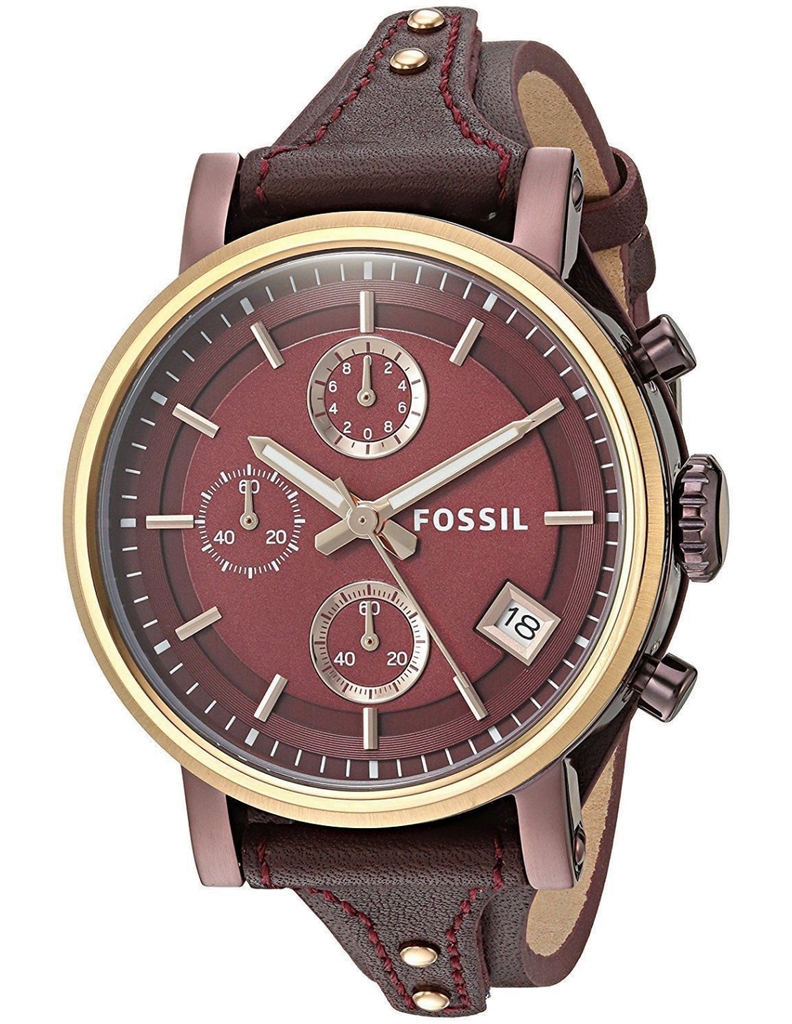 Fossil Original Boyfriend Sport Chronograph Maroon Dial Maroon Leather Strap Watch for Women - ES4114 Buy Now By Fossil