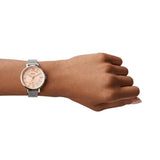 Fossil Jacqueline Three Hand Pink Dial Silver Mesh Strap Watch for Women - ES5089 Buy Now By Fossil