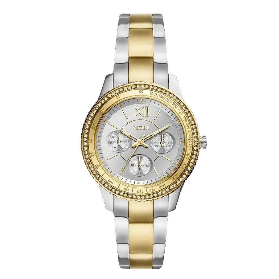 Fossil Stella Sport Multifunction Silver Dial Two Tone Steel Strap Watch for Women - ES5107 Buy Now By Fossil