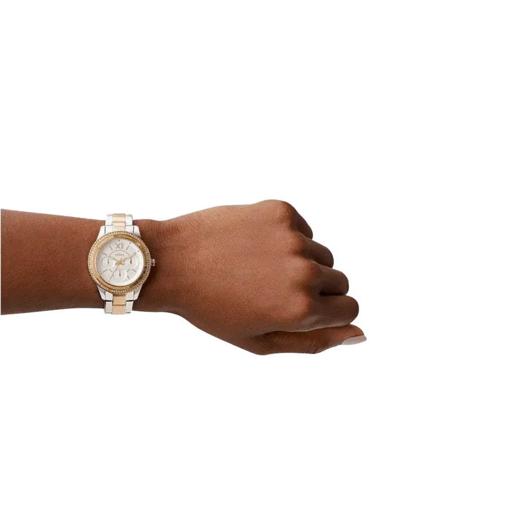 Fossil Stella Sport Multifunction Silver Dial Two Tone Steel Strap Watch for Women - ES5107