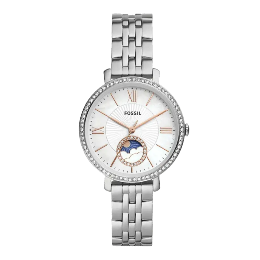 Fossil Jacqueline Multifunction Moonphase White Dial Silver Steel Strap Watch for Women - ES5164 Buy Now By Fossil
