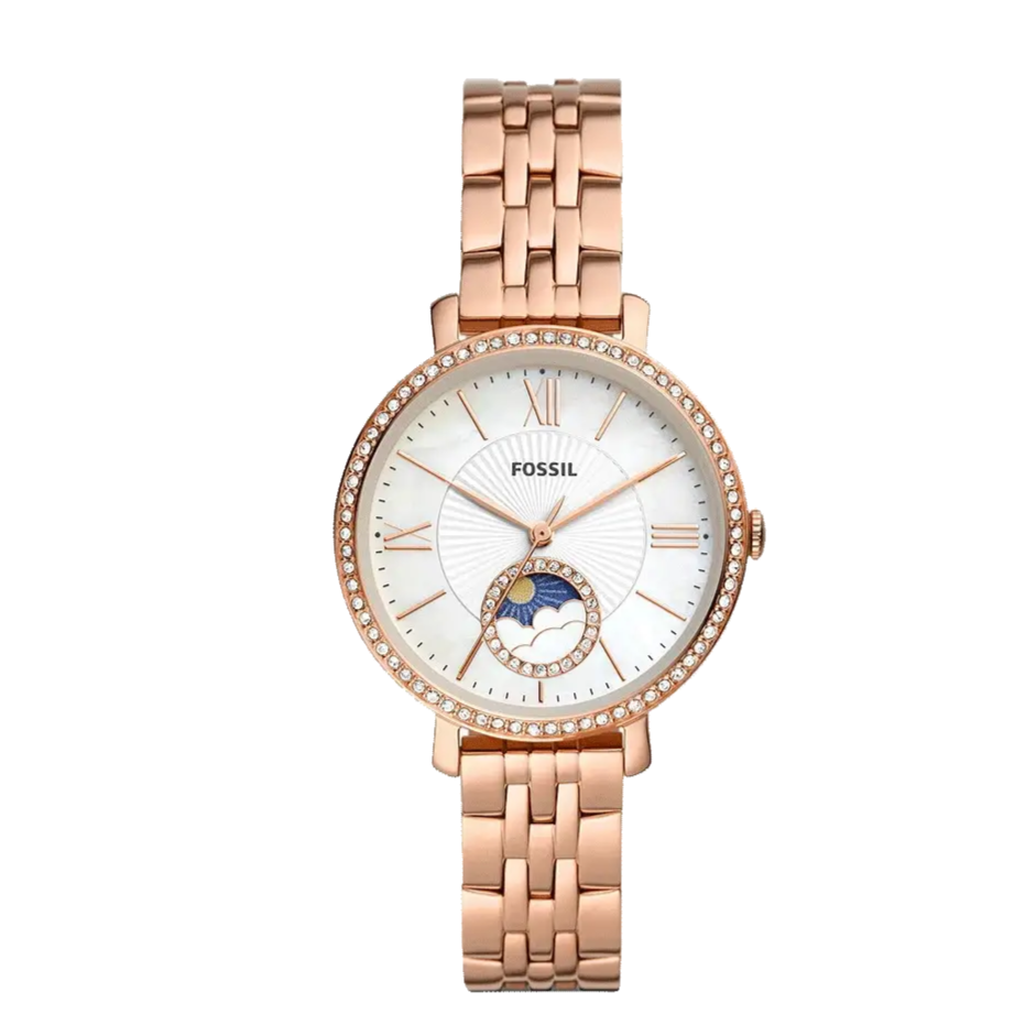 Fossil Jacqueline Analog Moonphase Mother of Pearl White Dial Rose Gold Steel Strap Watch for Women - ES5165 Buy Now By Fossil