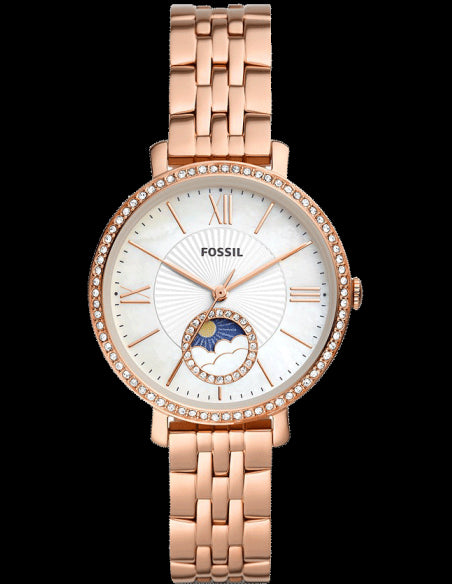 Fossil Jacqueline Analog Moonphase Mother of Pearl White Dial Rose Gold Steel Strap Watch for Women - ES5165 Buy Now By Fossil