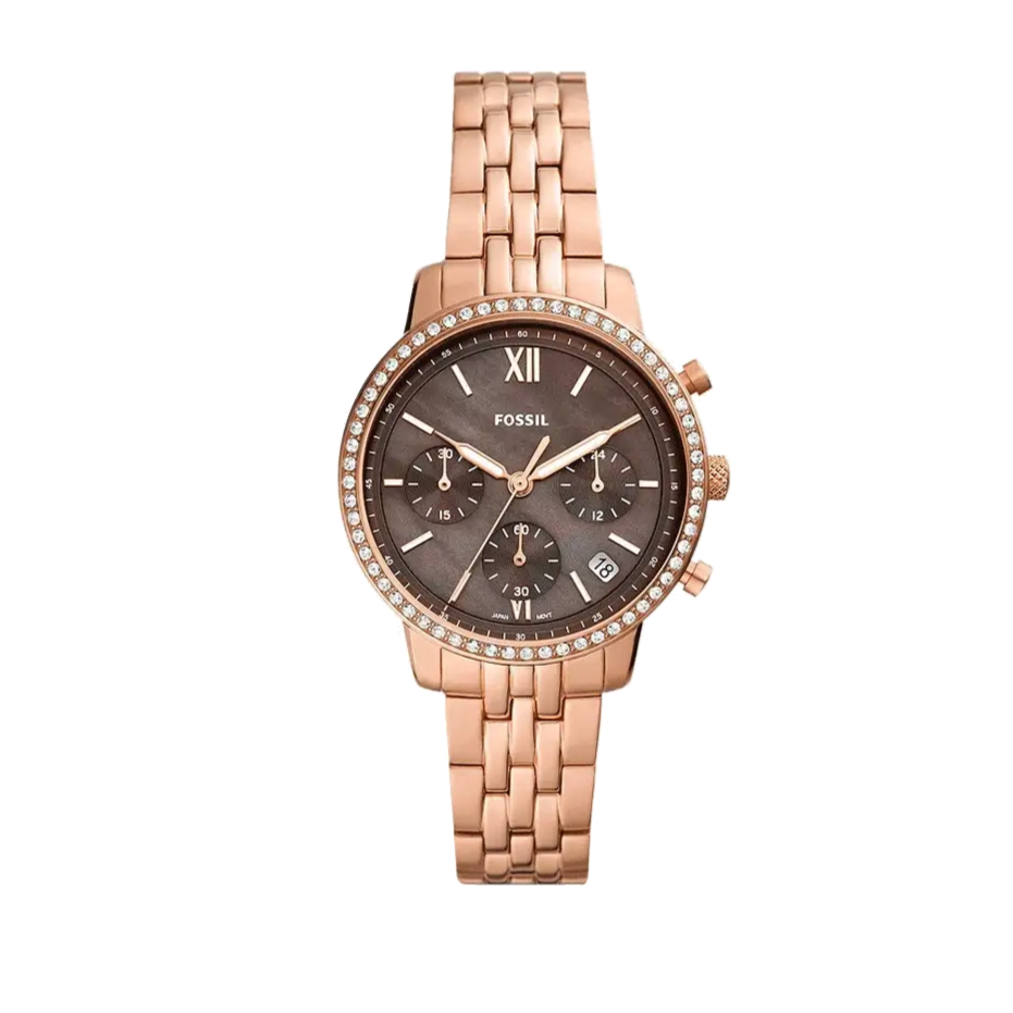 Fossil Neutra Chronograph Mother of Pearl Brown Dial Rose Gold Steel Strap Watch for Women - ES5218 Buy Now By Fossil