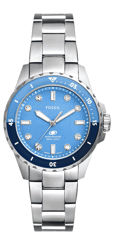 Fossil Blue Dive Three Hand Blue Dial Silver Steel Strap Watch For Women - ES5353 Buy Now By Fossil