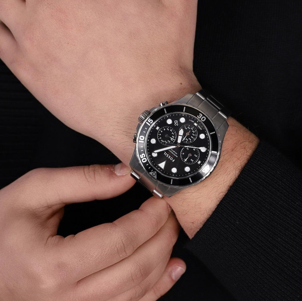 Fossil FB-03 Chronograph Black Dial Silver Steel Strap Watch for Men - FS5725 Buy Now By Fossil