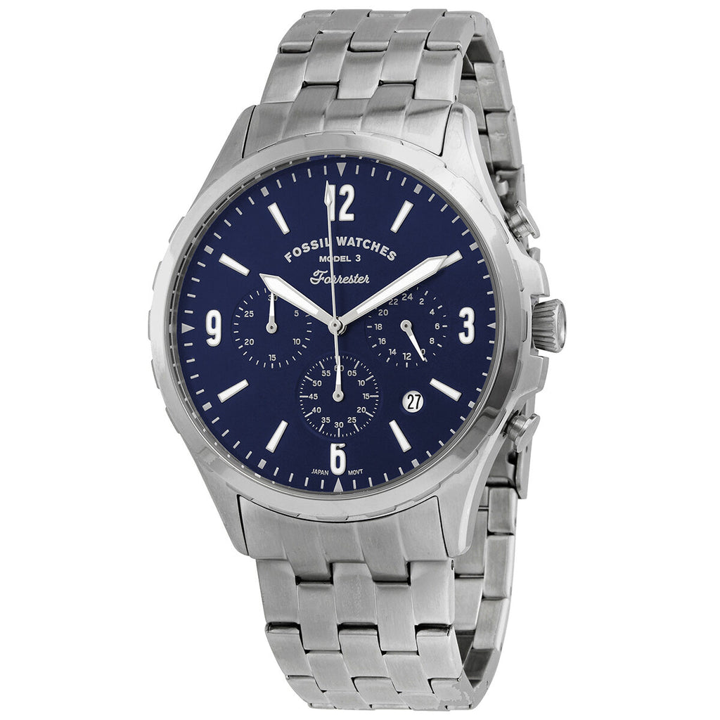 Fossil Forrester Chronograph Blue Dial Silver Steel Strap Watch for Men - FS5605 Buy Now By Fossil