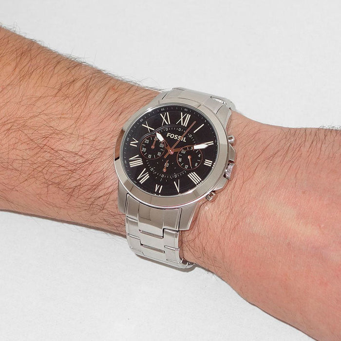 Fossil Grant Chronograph Black Dial Silver Steel Strap Watch for Men - FS4994 Buy Now By Fossil