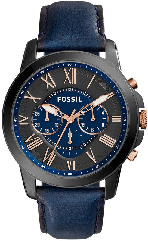 Fossil Grant Chronograph Black Dial Blue Leather Strap Watch for Men - FS5061 Buy Now By Fossil