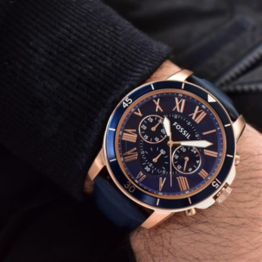 Fossil Grant Sport Chronograph Blue Dial Blue Leather Strap Watch for Men - FS5237 Buy Now By Fossil