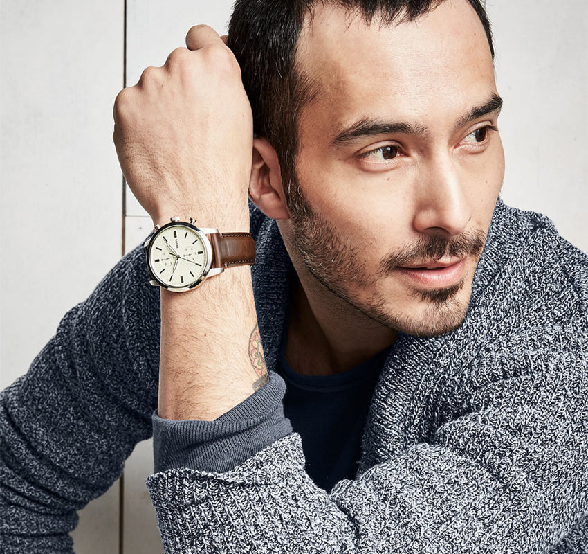 Fossil Townsman Chronograph White Dial Brown Leather Strap Watch for Men - FS5350 Buy Now By Fossil