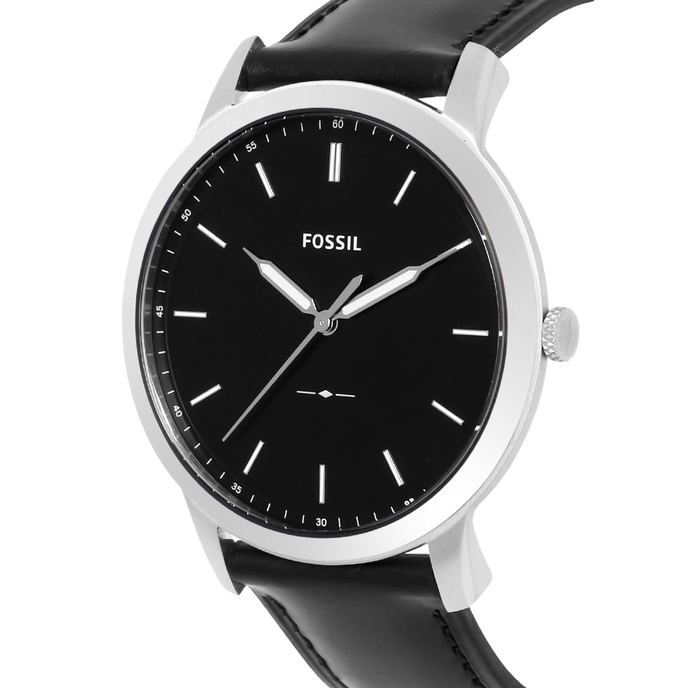 Fossil The Minimalist Three Hand Black Dial Black Leather Strap Watch for Men - FS5398 Buy Now By Fossil