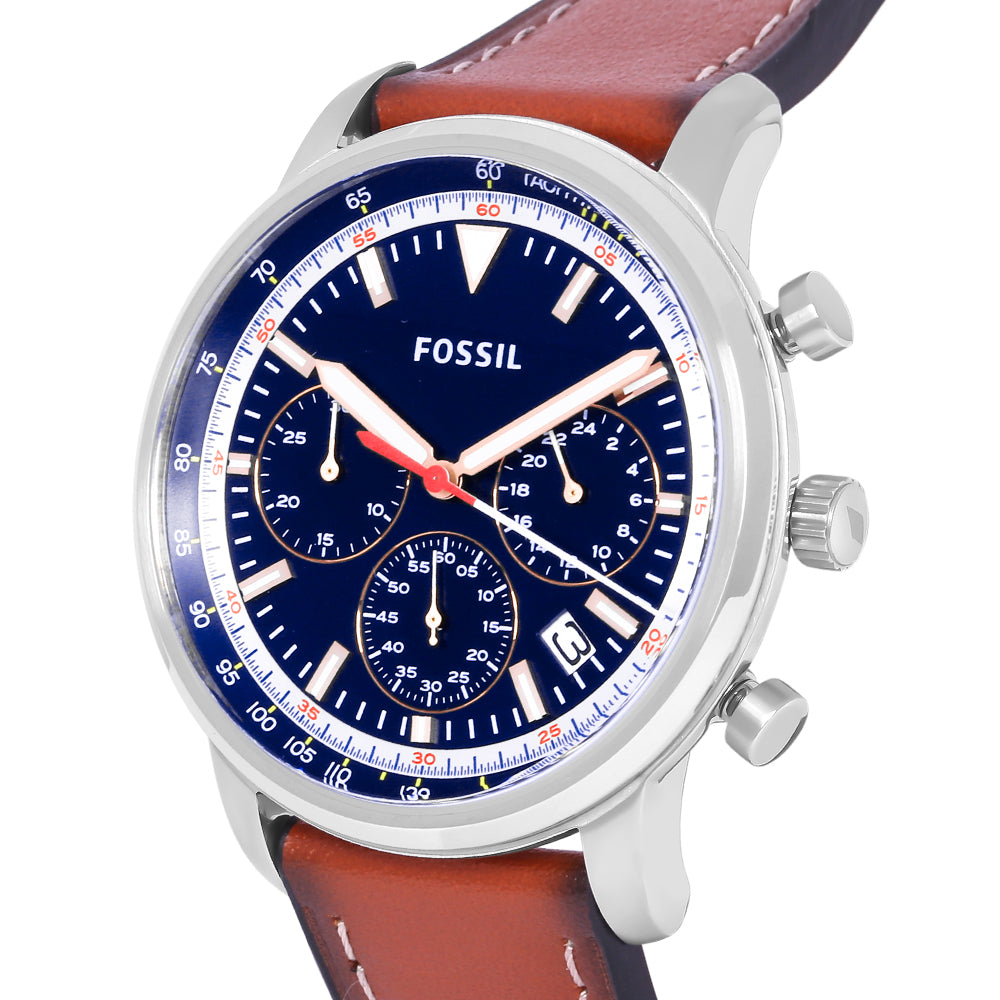 Fossil Goodwin Chronograph Blue Dial Brown Leather Strap Watch for Men - FS5414 Buy Now By Fossil