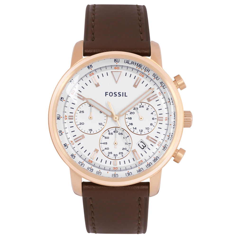 Fossil Goodwin Chronograph White Dial Brown Leather Strap Watch for Men - FS5415 Buy Now By Fossil