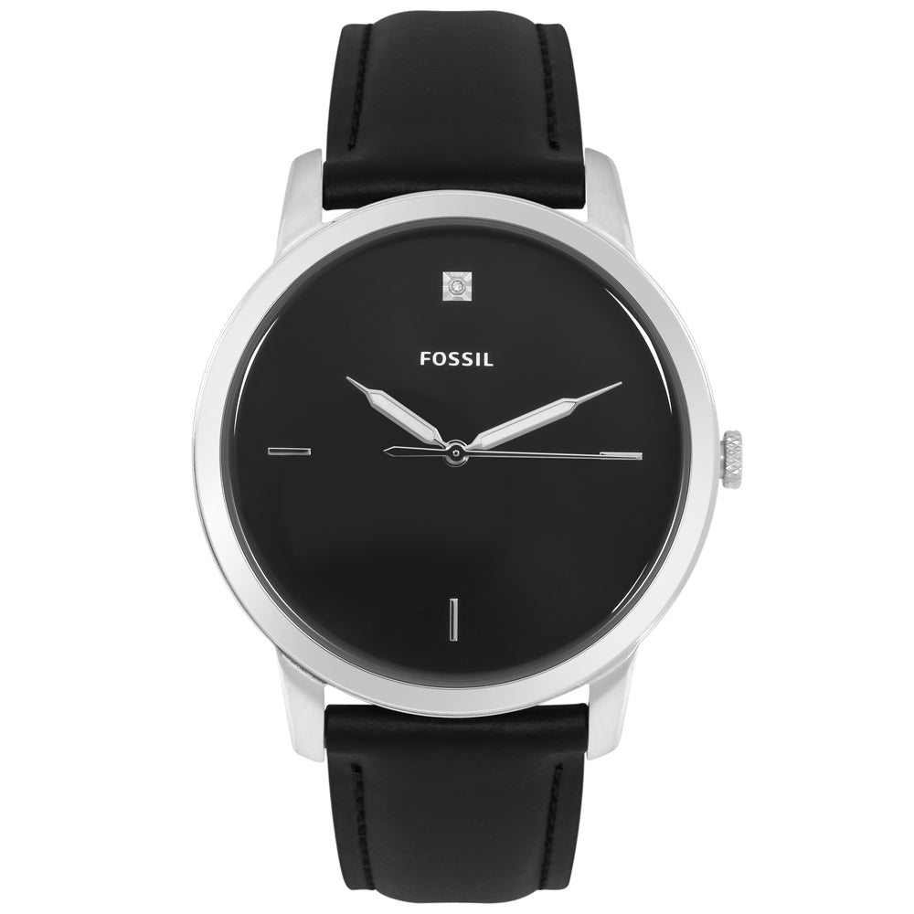 Fossil The Minimalist Carbon Series Black Dial Black Leather Strap Watch for Men - FS5497 Buy Now By Fossil