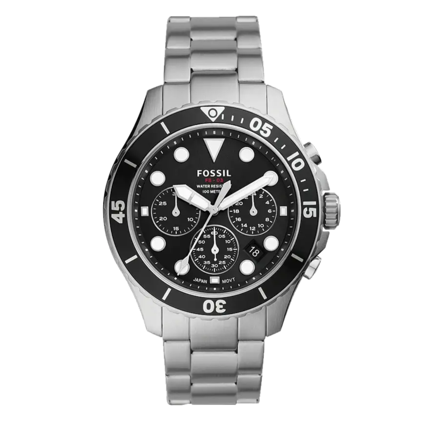 Fossil FB-03 Chronograph Black Dial Silver Steel Strap Watch for Men - FS5725 Buy Now By Fossil