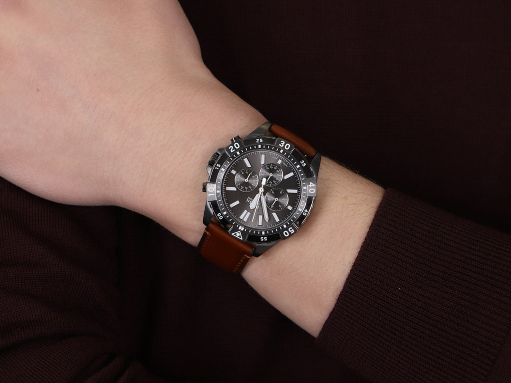 Fossil Garrett Chronograph Grey Dial Brown Leather Strap Watch for Men - FS5770 Buy Now By Fossil