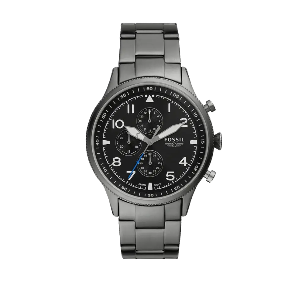 Fossil Retro Pilot Chronograph Black Dial Grey Steel Strap Watch for Men - FS5834 Buy Now By Fossil