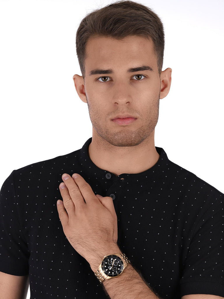 Fossil FB-01 Chronograph Black Dial Gold Steel Strap Watch for Men - FS5836 Buy Now By Fossil