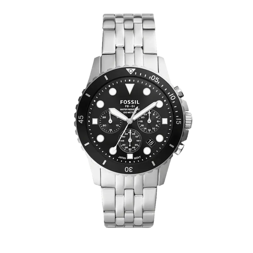Fossil FB-01 Chronograph Black Dial Silver Steel Strap Watch for Men - FS5837 Buy Now By Fossil