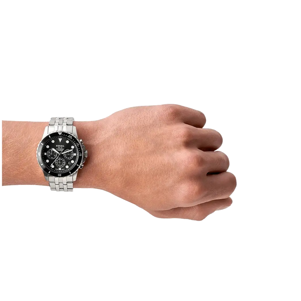 Fossil FB-01 Chronograph Black Dial Silver Steel Strap Watch for Men - FS5837