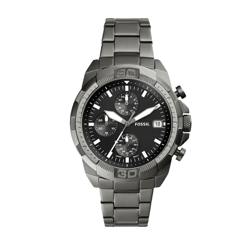 Fossil Bronson Chronograph Black Dial Grey Steel Strap Watch for Men - FS5852 Buy Now By Fossil