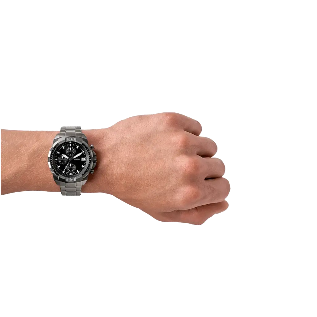 Fossil Bronson Chronograph Black Dial Grey Steel Strap Watch for Men - FS5852 Buy Now By Fossil