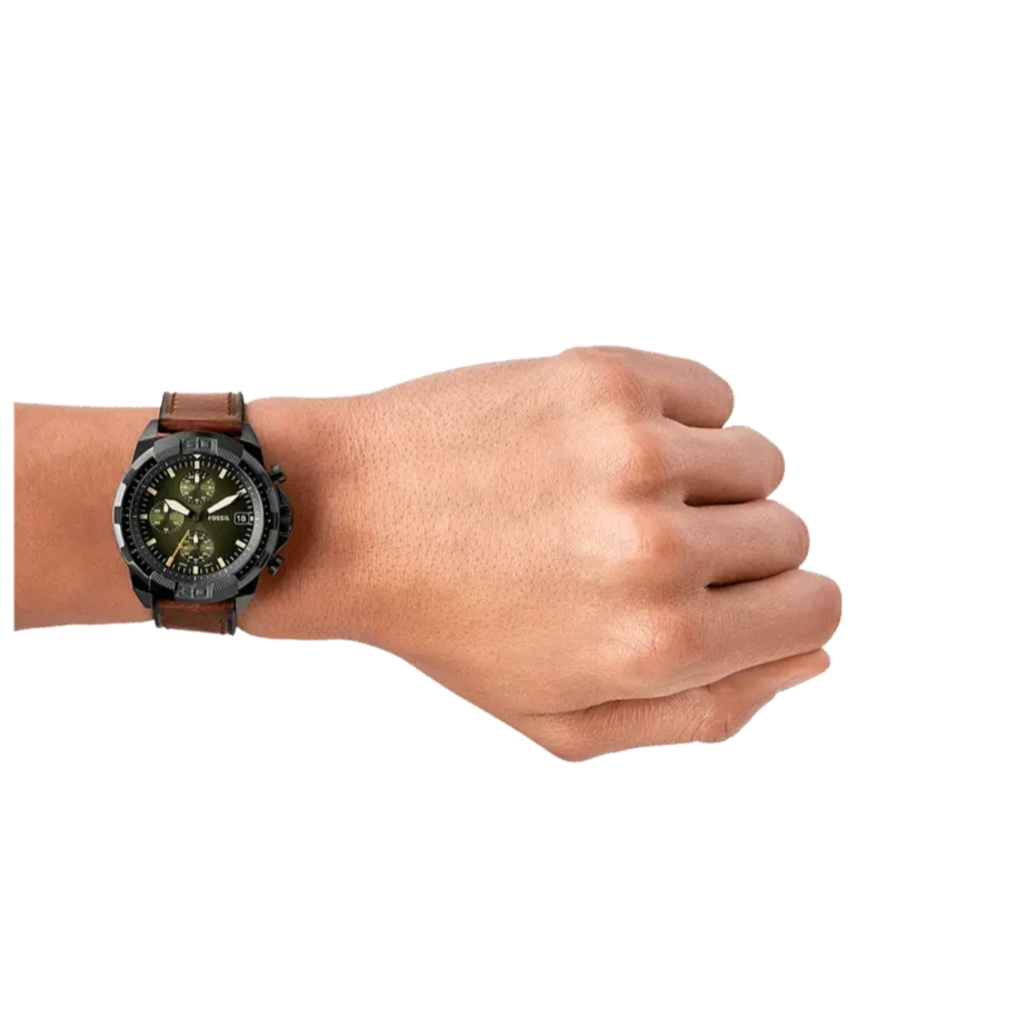 Fossil Bronson Chronograph Black Dial Brown Leather Strap Watch for Men - FS5856 Buy Now By Fossil