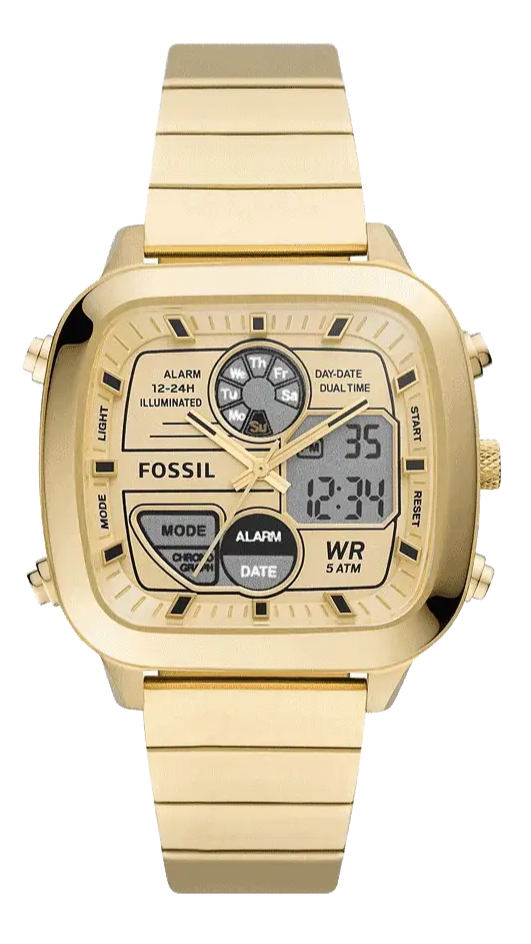 Fossil Retro Analog-Digital Gold Dial Gold Steel Strap Watch for Men - FS5889 Buy Now By Fossil