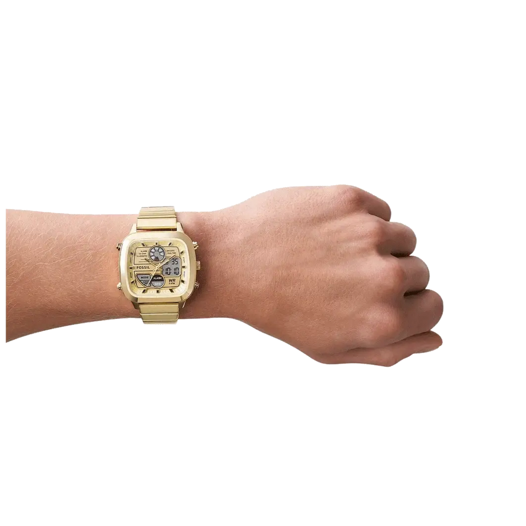 Fossil Retro Analog-Digital Gold Dial Gold Steel Strap Watch for Men - FS5889 Buy Now By Fossil