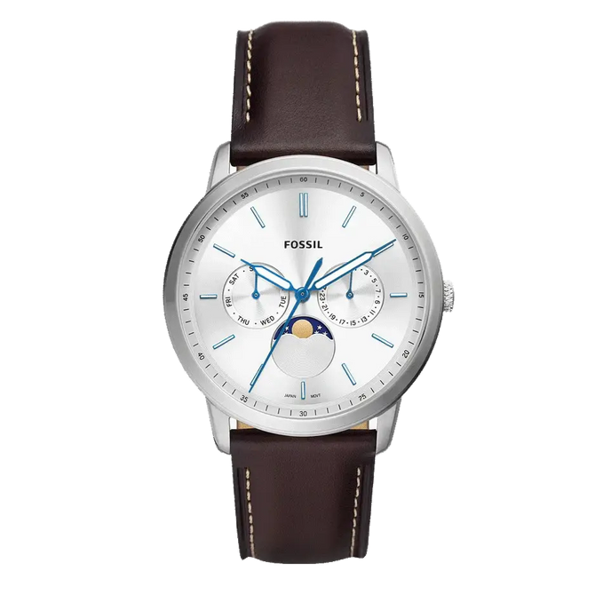 Fossil Neutra Minimalist Moonphase Silver Dial Brown Leather Strap Watch for Men - FS5905 Buy Now By Fossil
