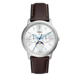 Fossil Neutra Minimalist Moonphase Silver Dial Brown Leather Strap Watch for Men - FS5905 Buy Now By Fossil