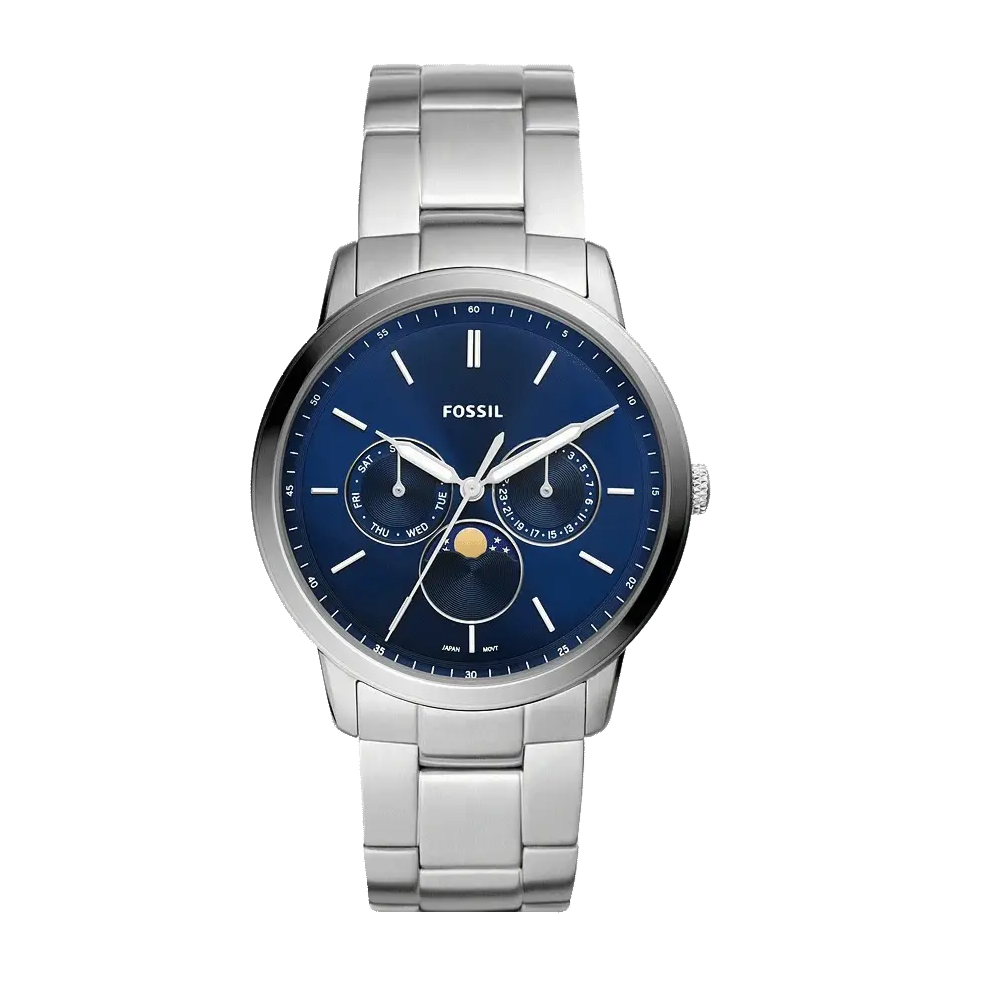 Fossil Neutra Minimalist Moonphase Blue Dial Silver Steel Strap Watch for Men - FS5907 Buy Now By Fossil