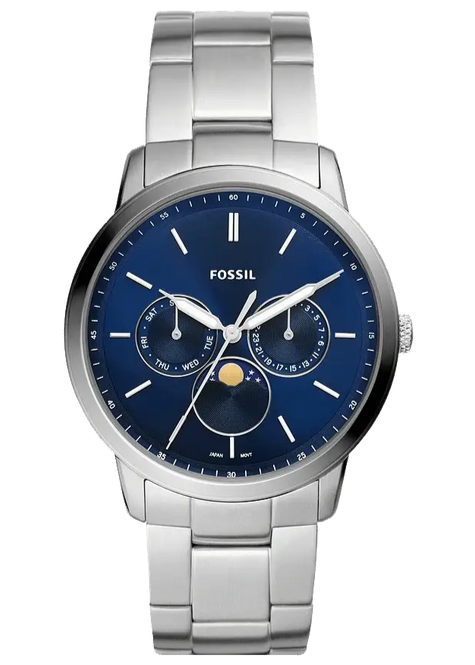 Fossil Neutra Minimalist Moonphase Blue Dial Silver Steel Strap Watch for Men - FS5907 Buy Now By Fossil