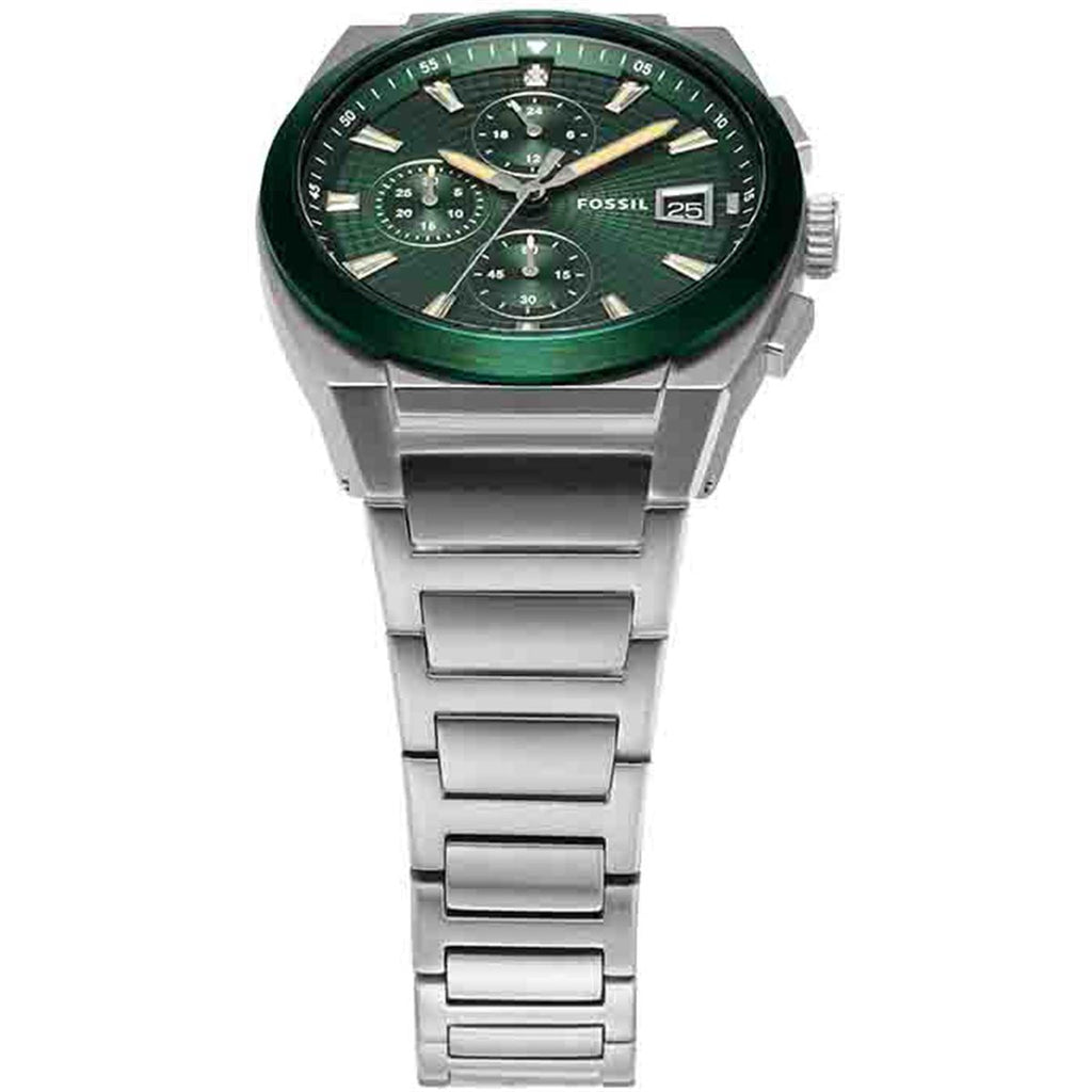 Fossil Everett Chronograph Green Dial Silver Steel Strap Watch for Men - FS5964 Buy Now By Fossil