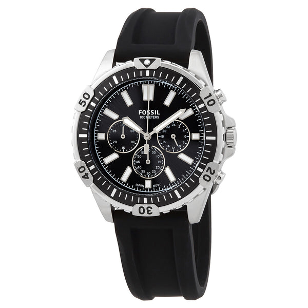 Fossil Garrett Chronograph Black Dial Black Rubber Strap Watch for Men - FS5624 Buy Now By Fossil