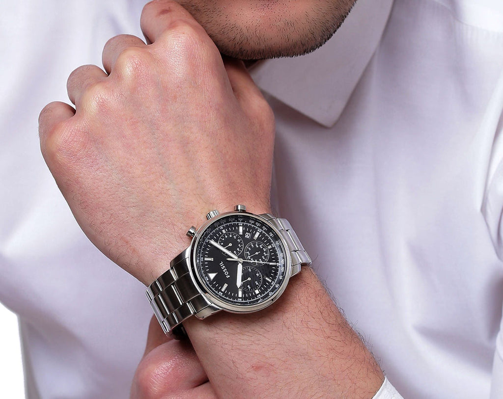 Fossil Goodwin Chronograph Black Dial Silver Steel Strap Watch for Men - FS5412 Buy Now By Fossil