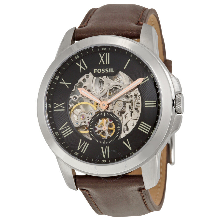 Fossil Grant Automatic Skeleton Black Dial Brown Leather Strap Watch for Men - ME3095 Buy Now By Fossil