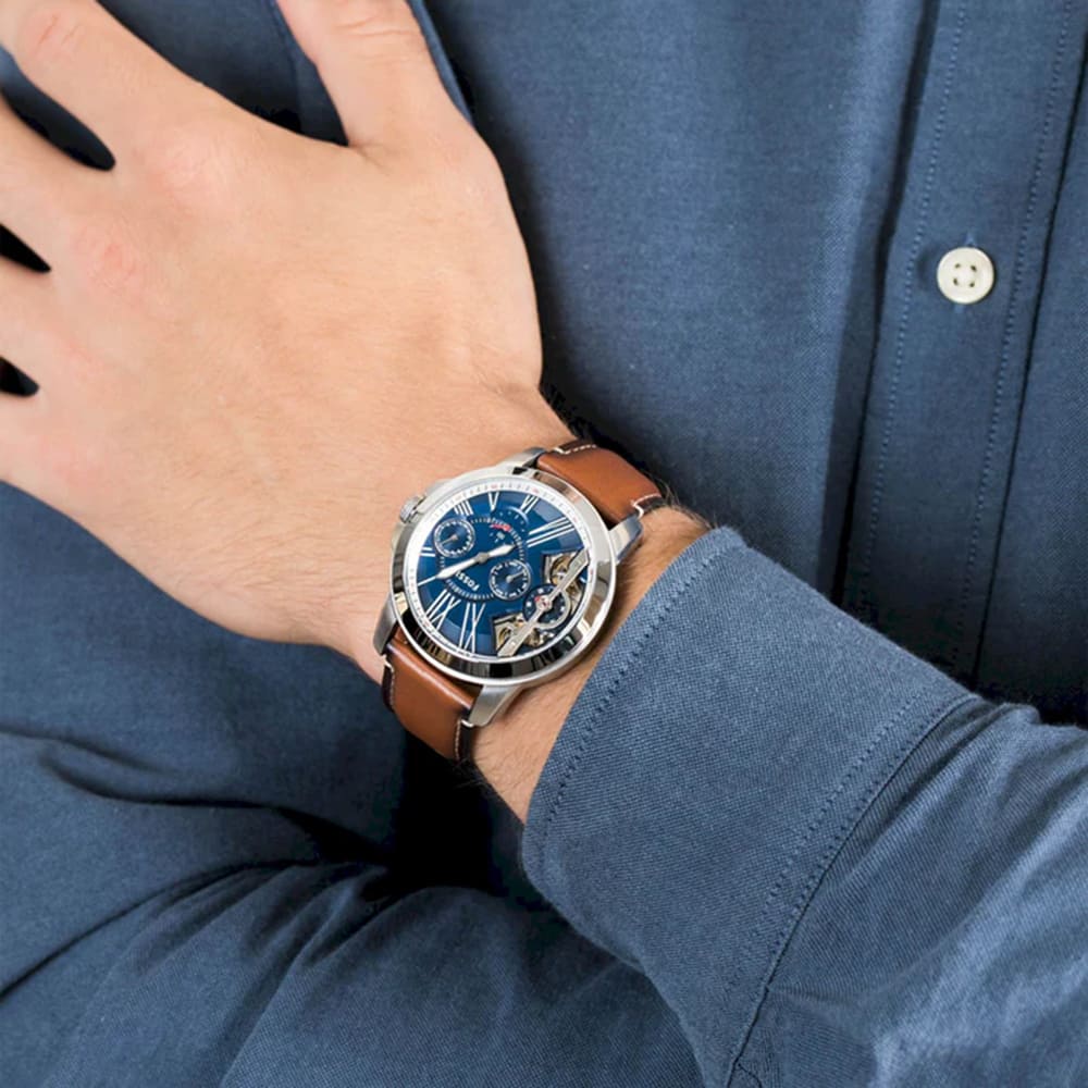 Fossil Grant Twist Multifunction Blue Dial Brown Leather Strap Watch for Men - ME1161 Buy Now By Fossil