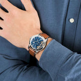 Fossil Grant Twist Multifunction Blue Dial Brown Leather Strap Watch for Men - ME1161 Buy Now By Fossil