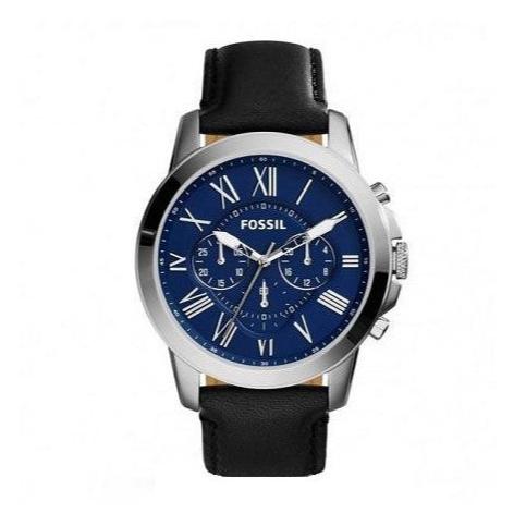 Fossil Grant Chronograph Blue Dial Black Leather Strap Watch for Men - FS4990 Buy Now By Fossil