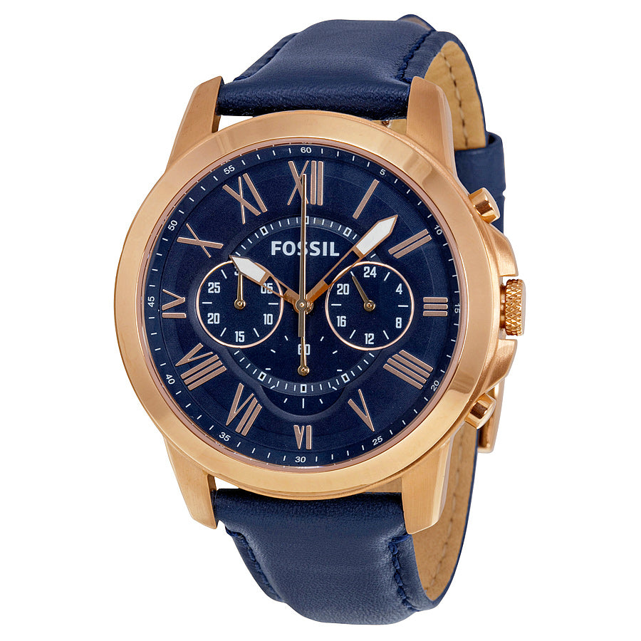 Fossil Grant Chronograph Blue Dial Blue Leather Strap Watch for Men - FS4835 Buy Now By Fossil