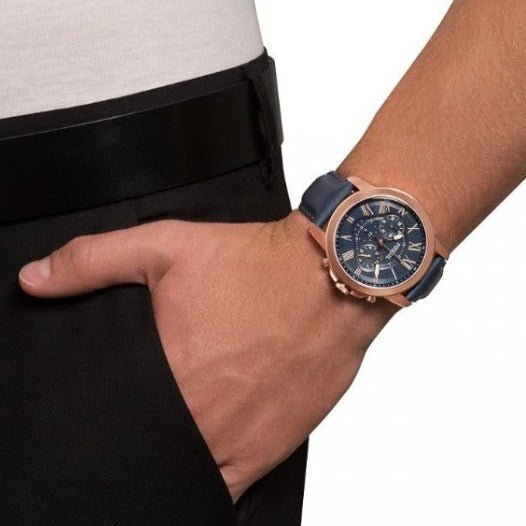 Fossil Grant Chronograph Blue Dial Blue Leather Strap Watch for Men - FS4835 Buy Now By Fossil