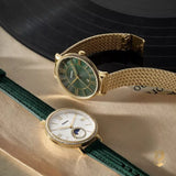 Fossil Jacqueline Multifunction Moonphase Mother of Pearl White Dial Green Leather Strap Watch for Women - ES5244 Buy Now By Fossil