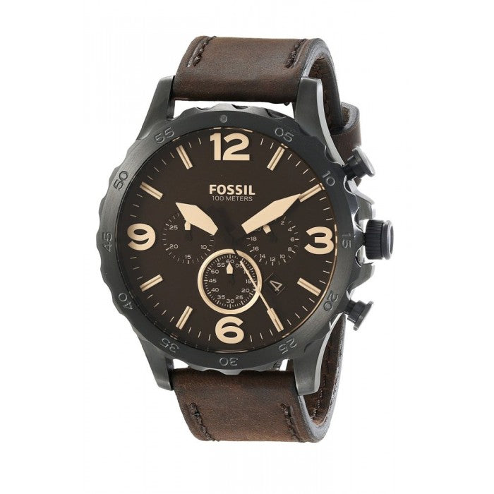 Fossil Nate Chronograph Brown Dial Brown Leather Strap Watch for Men - JR1487 Buy Now By Fossil