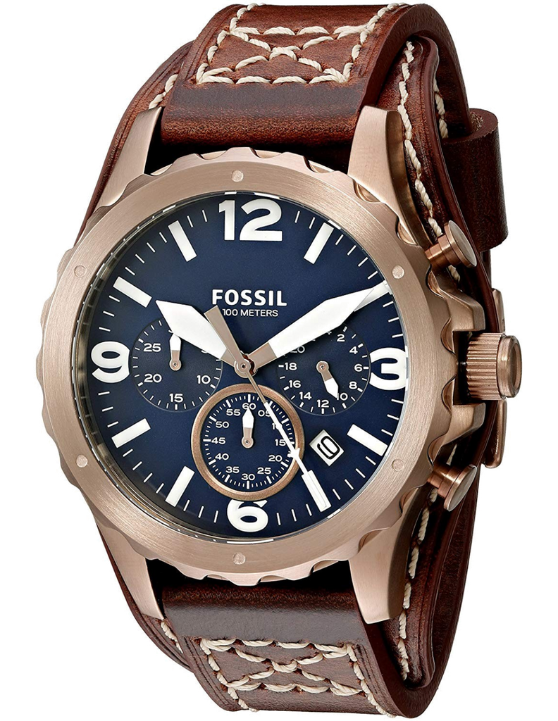 Fossil Nate Chronograph Blue Dial Brown Leather Strap Watch for Men - JR1505 Buy Now By Fossil