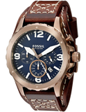 Fossil Nate Chronograph Blue Dial Brown Leather Strap Watch for Men - JR1505 Buy Now By Fossil