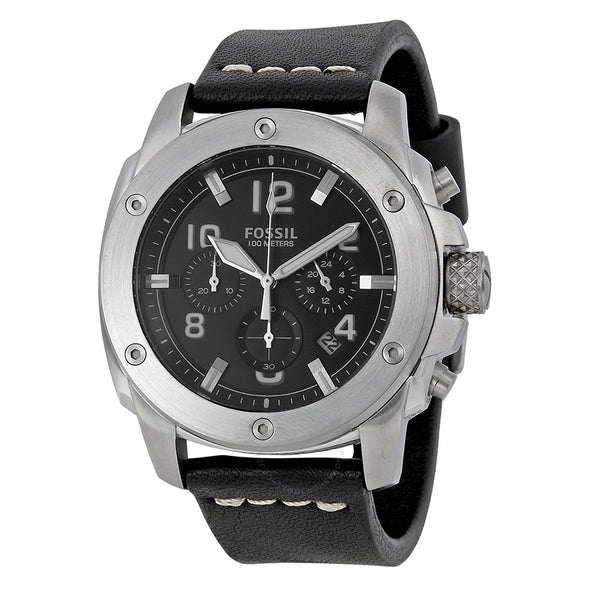 Fossil Modern Machine Chronograph Black Dial Black Leather Strap Watch for Men - FS4928 Buy Now By Fossil